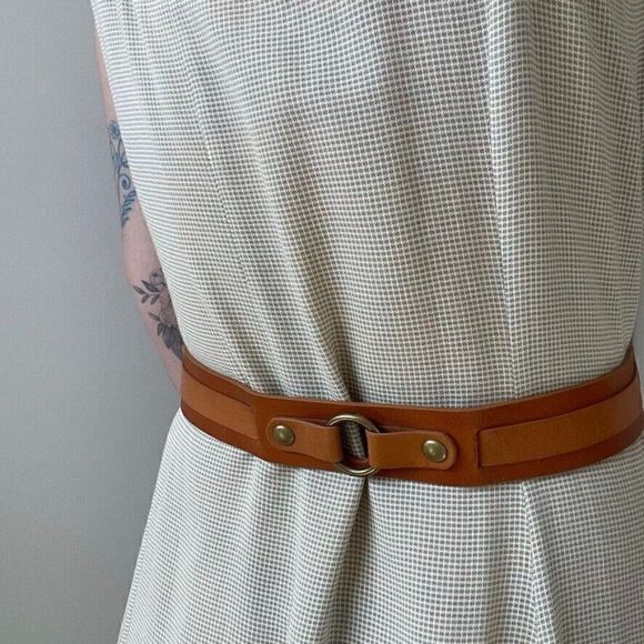 Womens Brown Leather Brass Buckle Minimalist Hippie Modern Equestrian Belt Sz L - Picture 5 of 5